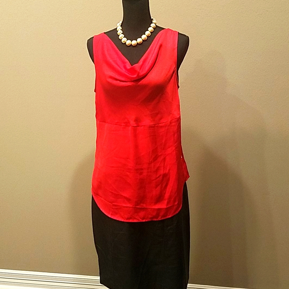 Ann Taylor Red Gold Button Drape Neck Tank Blouse